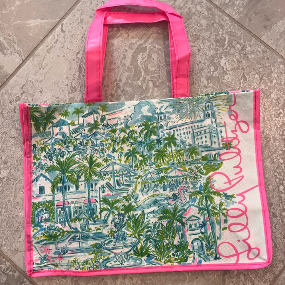 Lilly Pulitzer Tropical Pink and Green Tote Bag, 15” x 11”